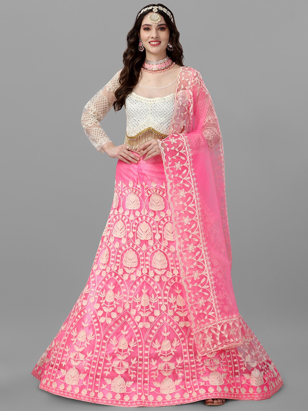 Angroop Embroidered Net Semi-Stitched Lehenga & Unstitched Blouse With Dupatta, Pink
Angroop Embroidered Net Semi-Stitched Lehenga & Unstitched Blouse With Dupatta, Pink