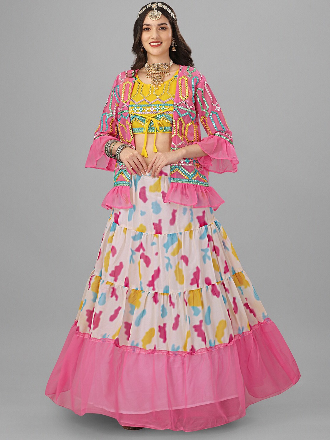 Angroop Embellished Mirror Work Semi-Stitched Lehenga & Unstitched Blouse With Shrug, Yellow
Angroop Embellished Mirror Work Semi-Stitched Lehenga & Unstitched Blouse With Shrug, Yellow