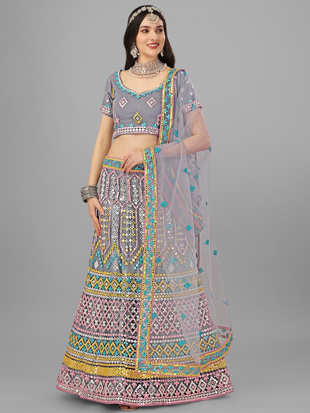 Angroop Embroidered Mirror Work Semi-Stitched Lehenga & Unstitched Blouse With Dupatta, Grey
Angroop Embroidered Mirror Work Semi-Stitched Lehenga & Unstitched Blouse With Dupatta, Grey