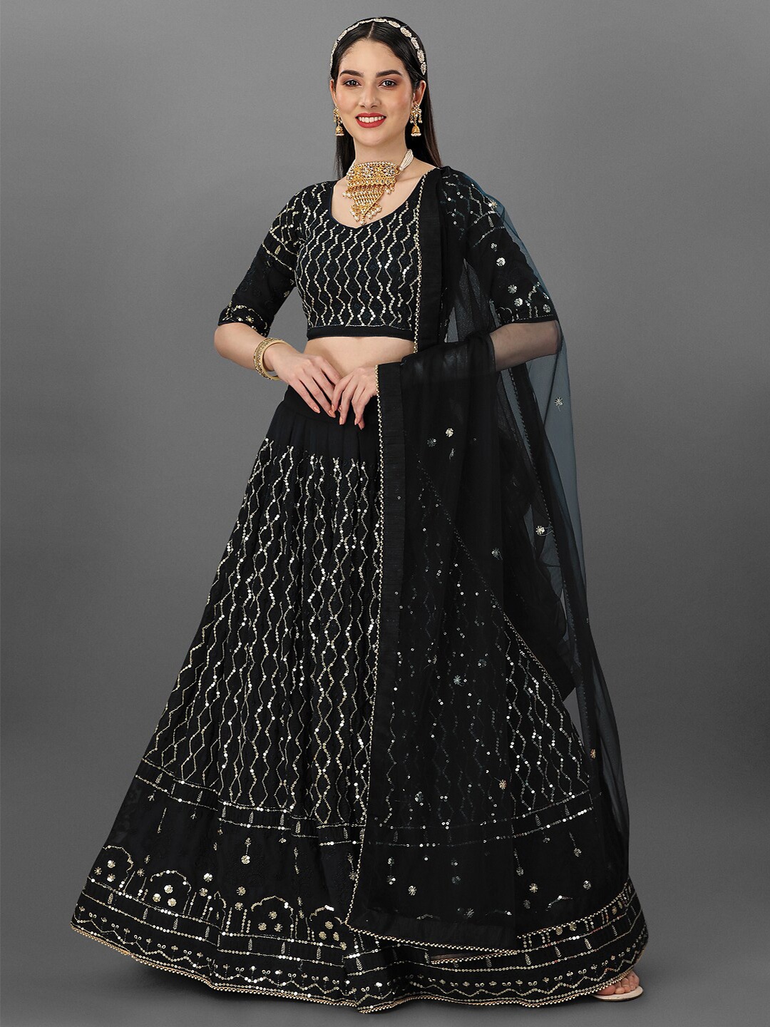 Angroop Embellished Sequinned Semi-Stitched Lehenga & Unstitched Blouse With Dupatta, Black
Angroop Embellished Sequinned Semi-Stitched Lehenga & Unstitched Blouse With Dupatta, Black