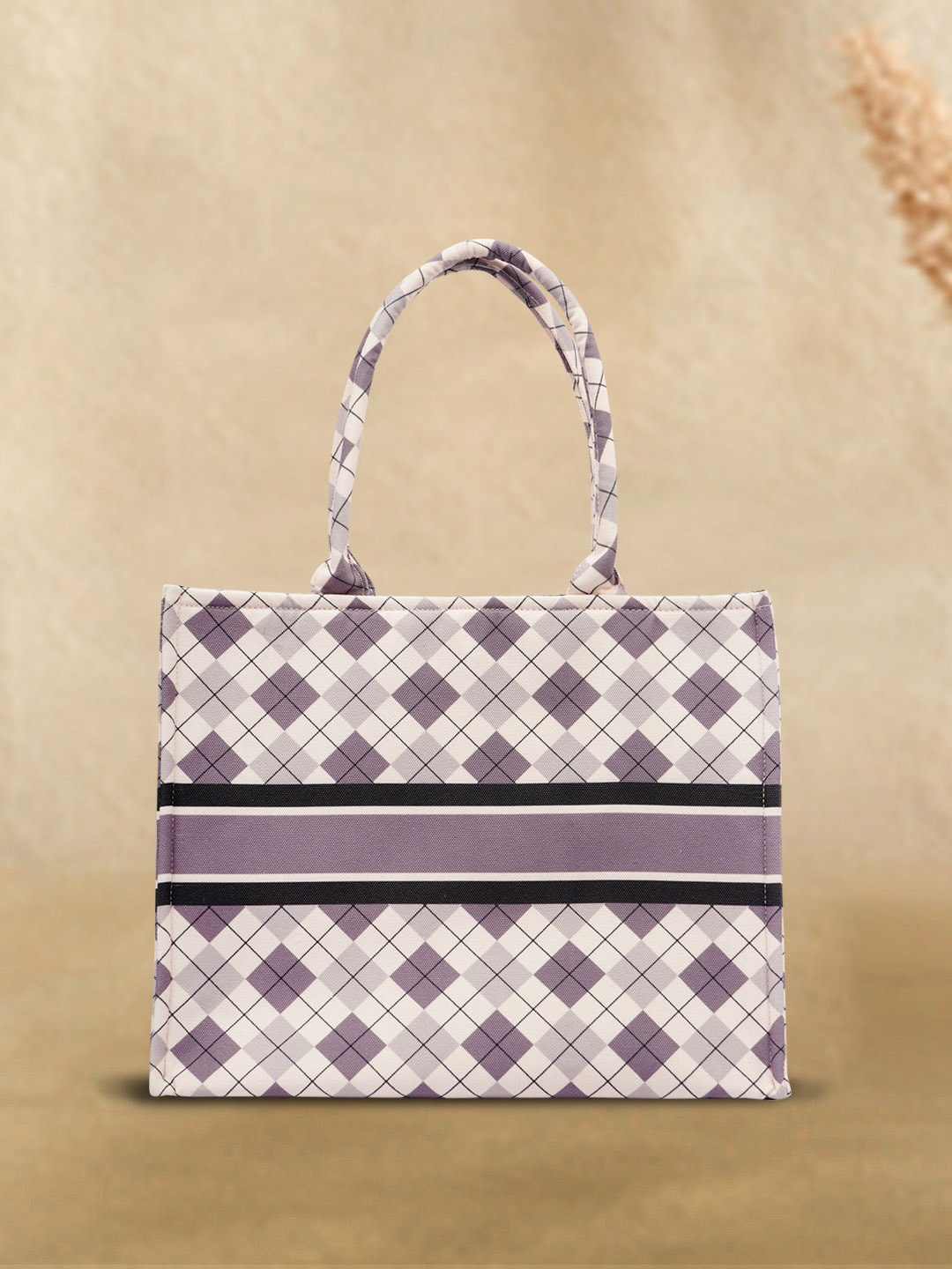 Crazy Corner Checked Structured Handheld Bag, Purple