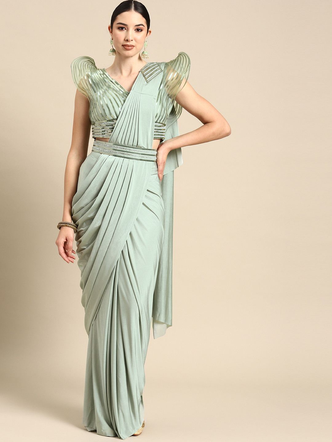 Grancy Embroidered Ready To Wear Saree With Belt, Green
Grancy Embroidered Ready To Wear Saree With Belt, Green