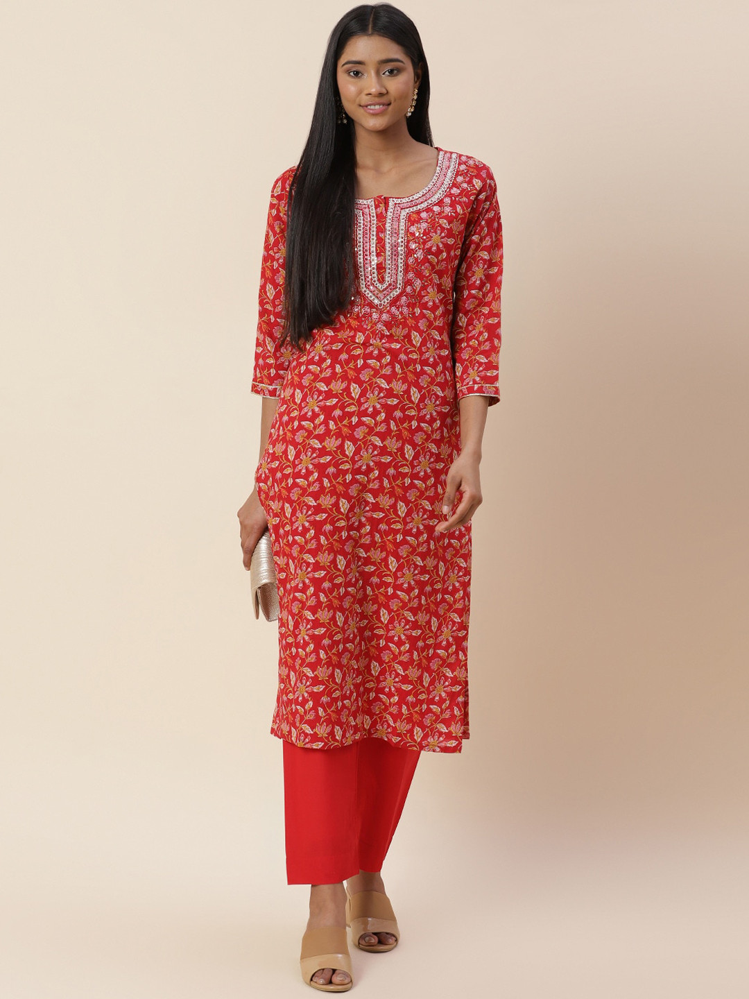 Meena Bazaar Floral Printed Sequined Kurta with Trousers, Red
Meena Bazaar Floral Printed Sequined Kurta with Trousers, Red