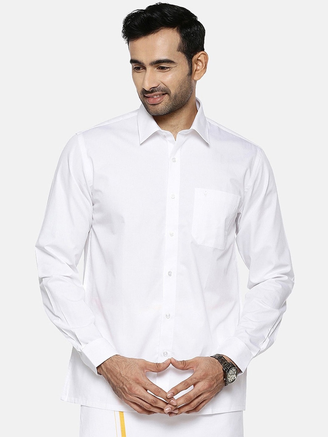 Ramraj Tailored Fit Pure Cotton Formal Shirt, White