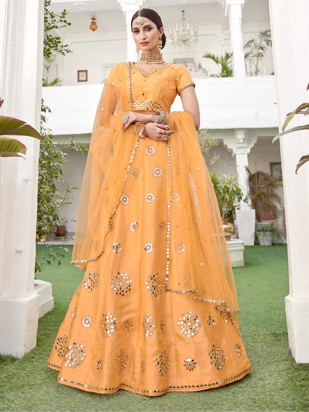 Angroop Embroidered Mirror Work Semi-Stitched Lehenga & Unstitched Blouse With Dupatta, Yellow
Angroop Embroidered Mirror Work Semi-Stitched Lehenga & Unstitched Blouse With Dupatta, Yellow