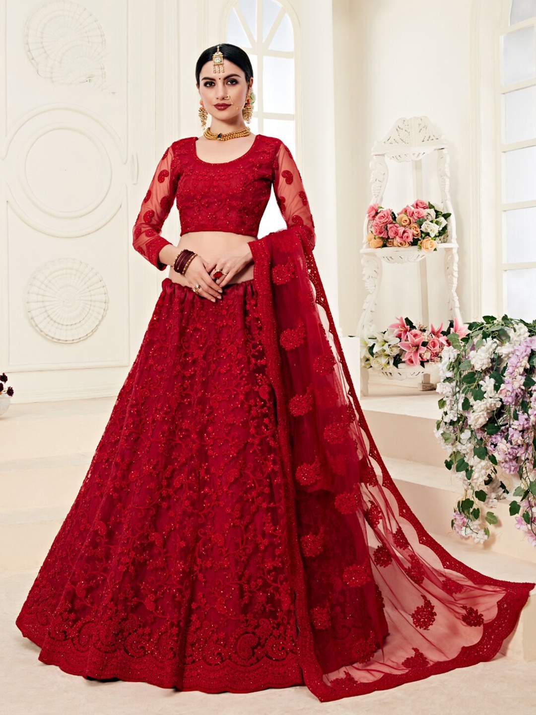 Angroop Embroidered Thread Work Semi-Stitched Lehenga & Unstitched Blouse With Dupatta, Red
Angroop Embroidered Thread Work Semi-Stitched Lehenga & Unstitched Blouse With Dupatta, Red