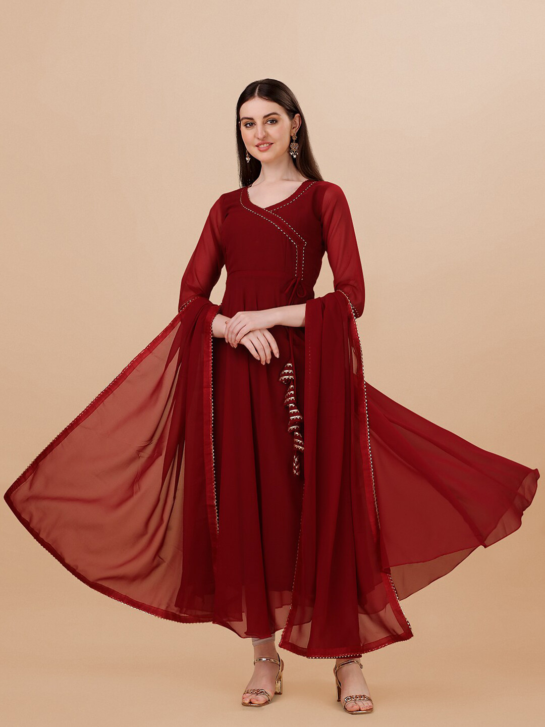 PMD Fashion Gotta Patti Georgette Anarkali Kurta With Dupatta, Maroon
PMD Fashion Gotta Patti Georgette Anarkali Kurta With Dupatta, Maroon
