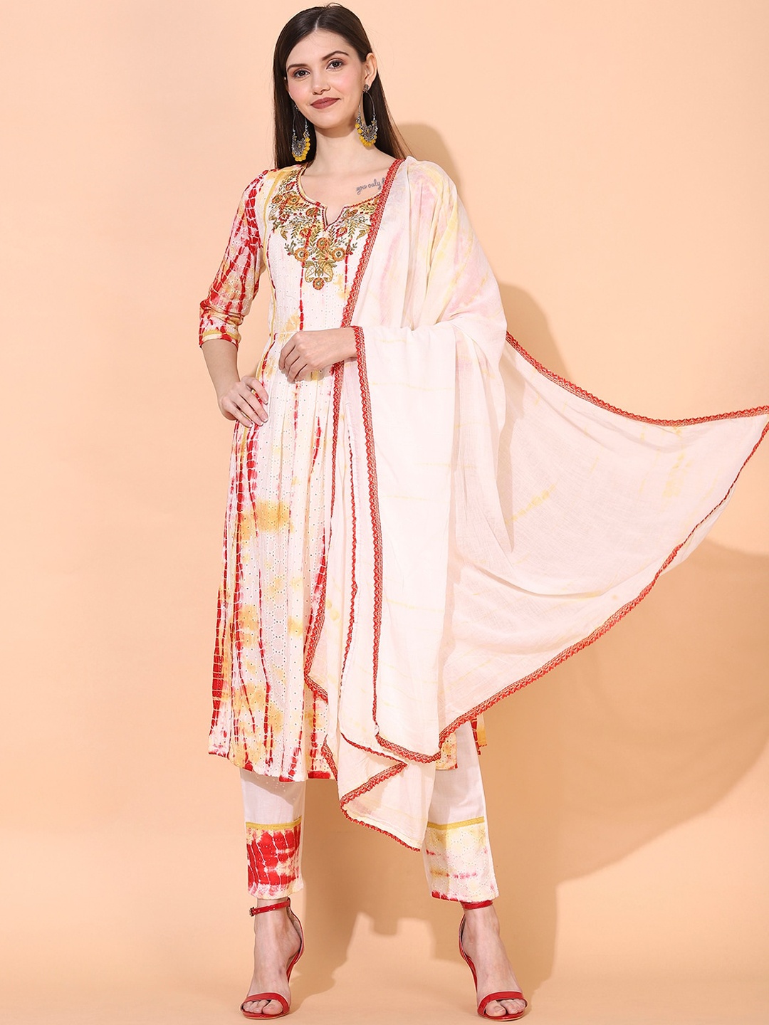FASHOR Dyed Thread Work Shibori Pure Cotton A-Line Kurta with Trousers & Dupatta, Off white
FASHOR Dyed Thread Work Shibori Pure Cotton A-Line Kurta with Trousers & Dupatta, Off white