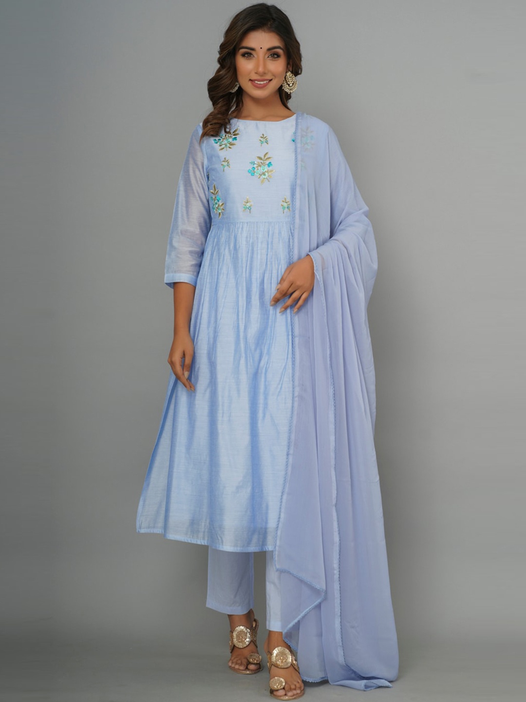 CRAFTED FOR YOU Floral Embroidered Anarkali Chanderi Silk Kurta with Trousers & Dupatta, Blue
CRAFTED FOR YOU Floral Embroidered Anarkali Chanderi Silk Kurta with Trousers & Dupatta, Blue