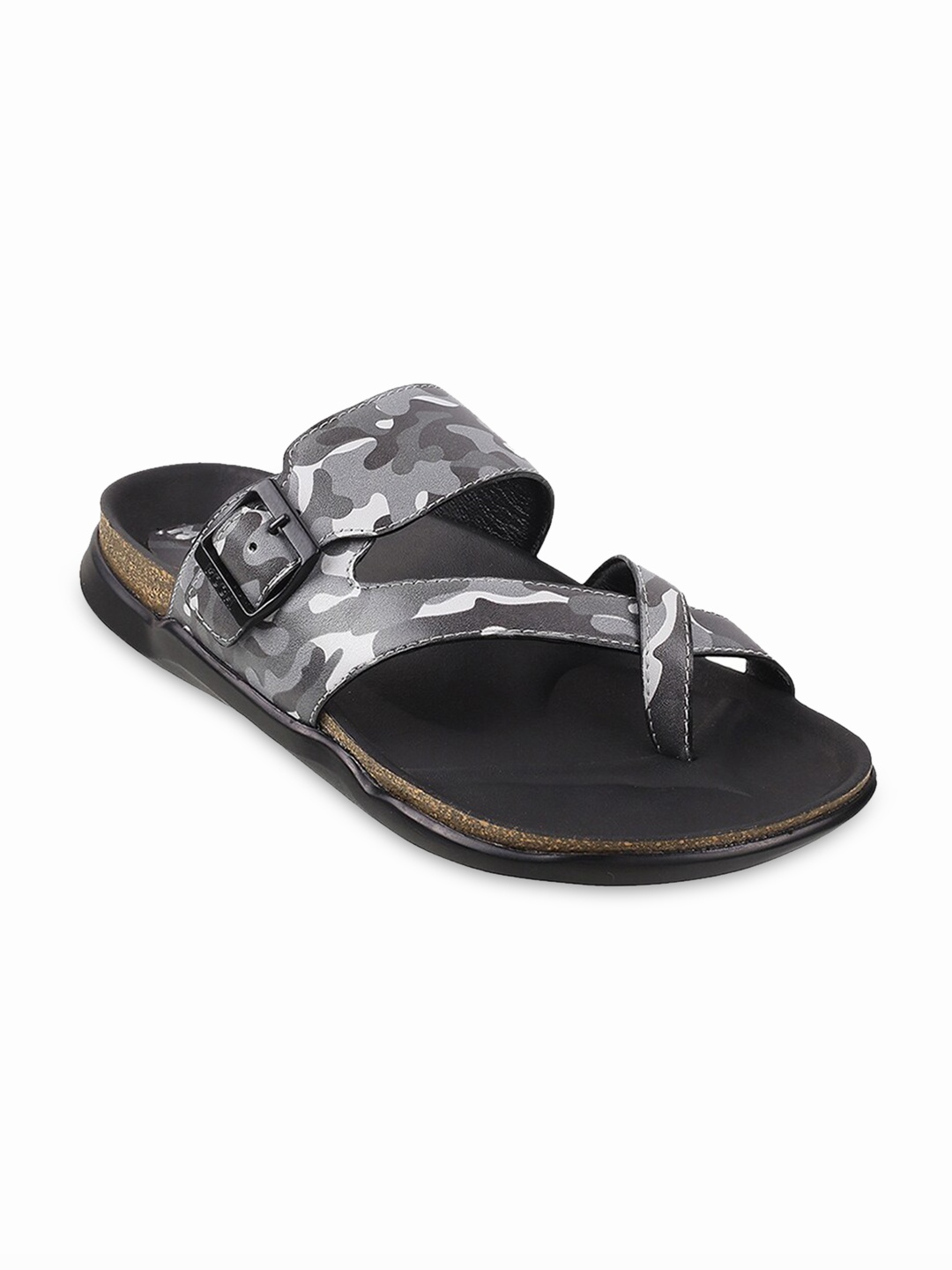 Mochi Men Printed Leather Comfort Sandals, Black