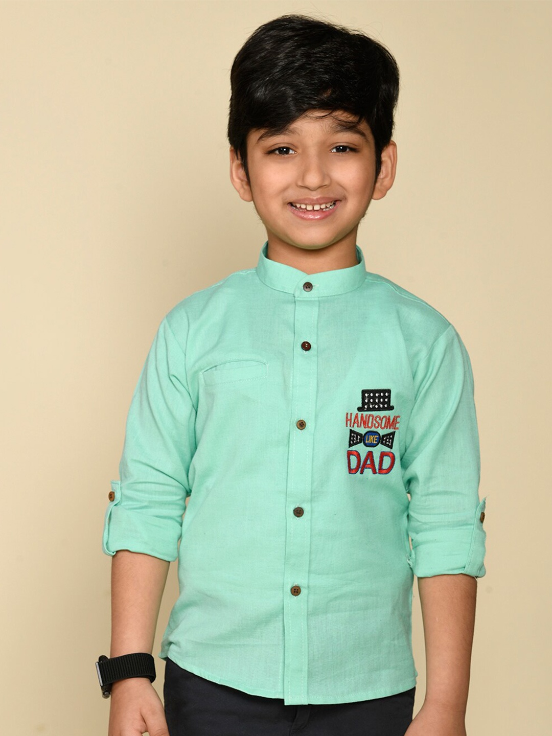 LIL PITAARA Boys Comfort Mandarin Collar Embroidered Cotton Casual Shirt, Green
LIL PITAARA Boys Comfort Mandarin Collar Embroidered Cotton Casual Shirt, Green