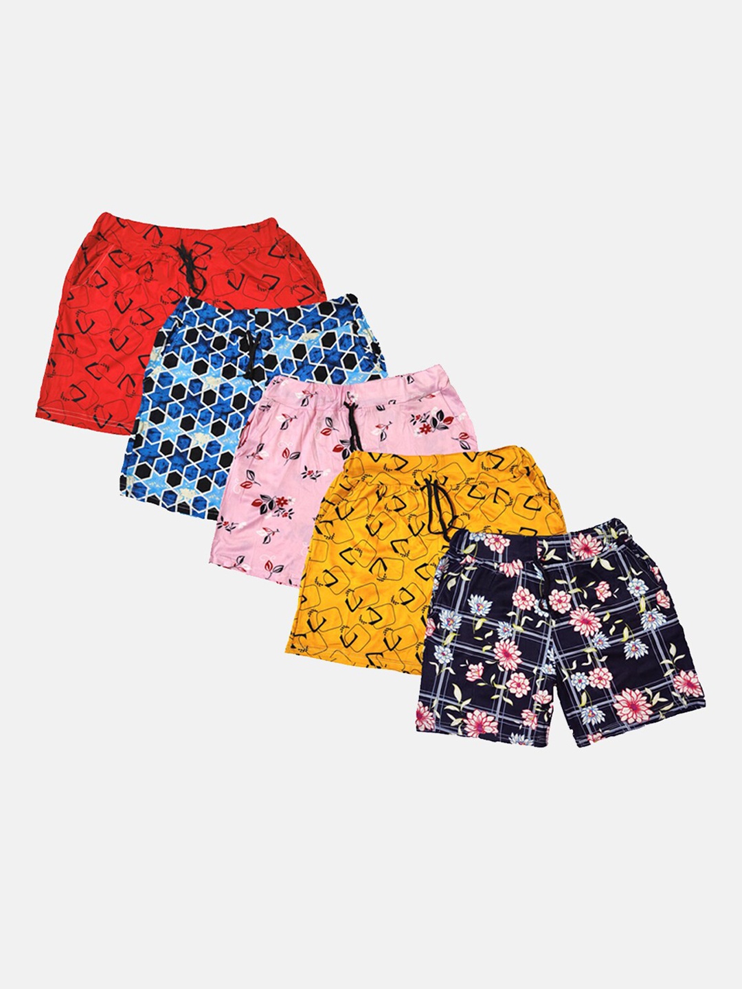 MANZON Girls Pack Of 5 Floral Printed Shorts, Pink