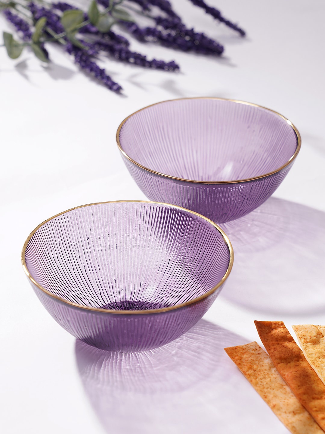 Pure Home and Living Lilac-Purple 2 Pieces Radial Textured Gold-Rim Glass Serving Bowls
Pure Home and Living Lilac-Purple 2 Pieces Radial Textured Gold-Rim Glass Serving Bowls