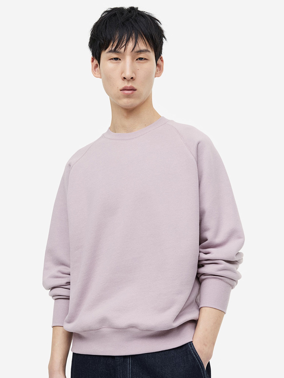 H&M Men Oversized Fit Cotton Sweatshirt, Purple