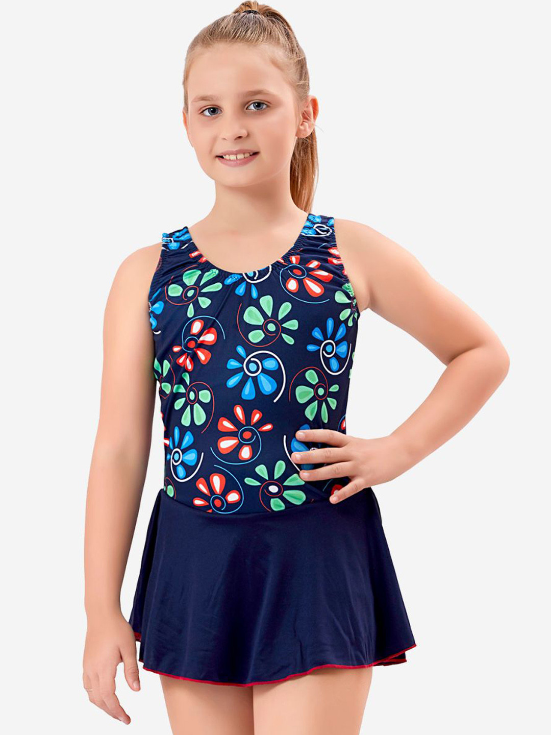 VELOZ Girls Quick Drying Printed Swimming Dress With Attached Shorts, Navy blue
VELOZ Girls Quick Drying Printed Swimming Dress With Attached Shorts, Navy blue