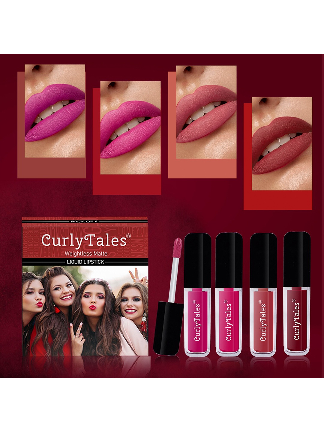 CurlyTales Set Of 4 Weightless Matte Full Coverage Liquid Lipsticks - 04, 05, 06, 14, Maroon
CurlyTales Set Of 4 Weightless Matte Full Coverage Liquid Lipsticks - 04, 05, 06, 14, Maroon