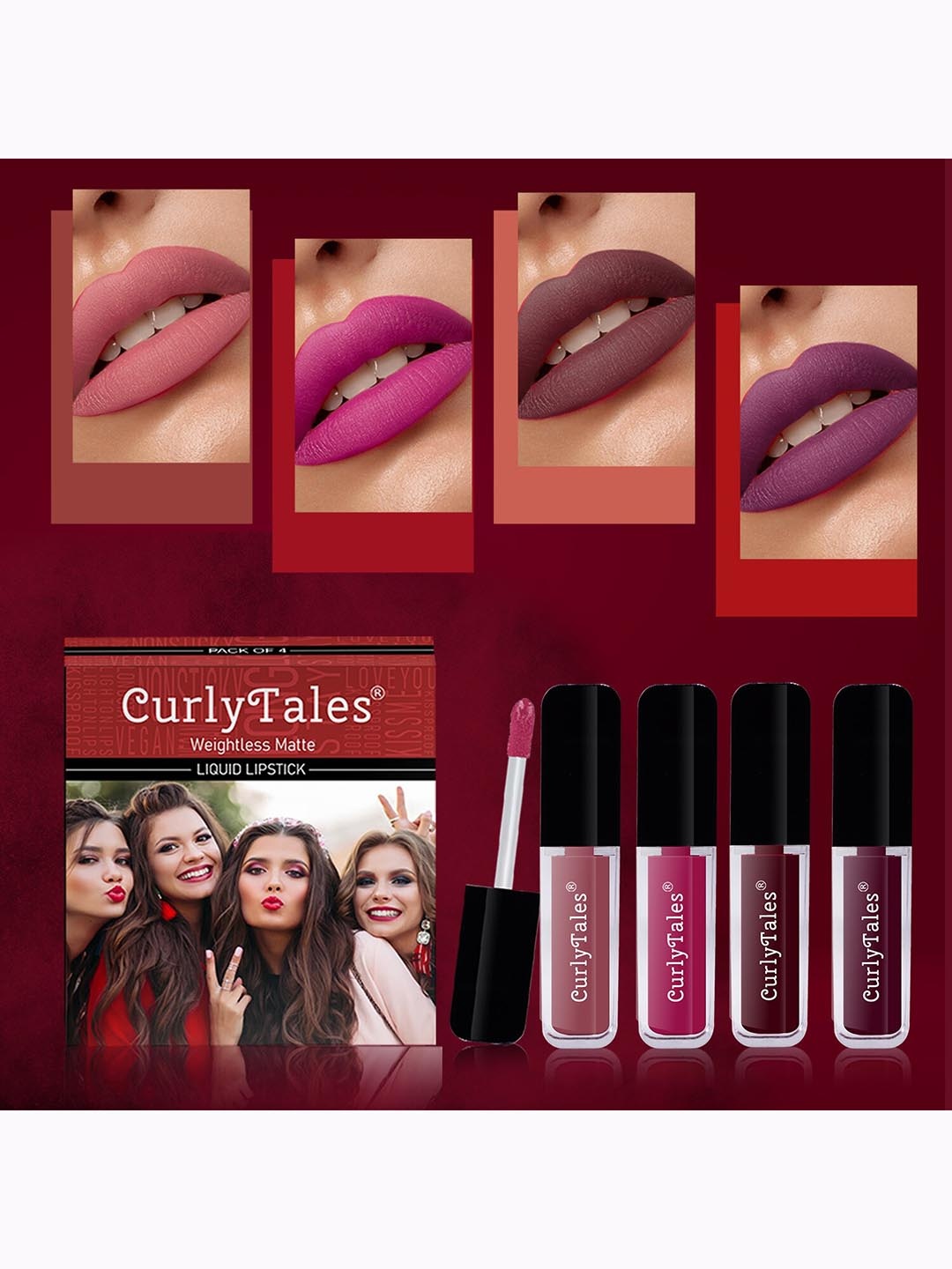 CurlyTales Set Of 4 Weightless Matte & Long Lasting Liquid Lipsticks - 3 ml Each, Pink
CurlyTales Set Of 4 Weightless Matte & Long Lasting Liquid Lipsticks - 3 ml Each, Pink