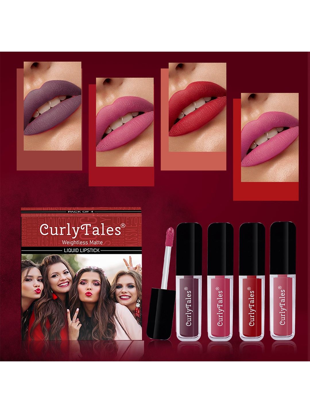 CurlyTales Set Of 4 Weightless Matte & Long Lasting Liquid Lipsticks - 3 ml Each, Purple
CurlyTales Set Of 4 Weightless Matte & Long Lasting Liquid Lipsticks - 3 ml Each, Purple
