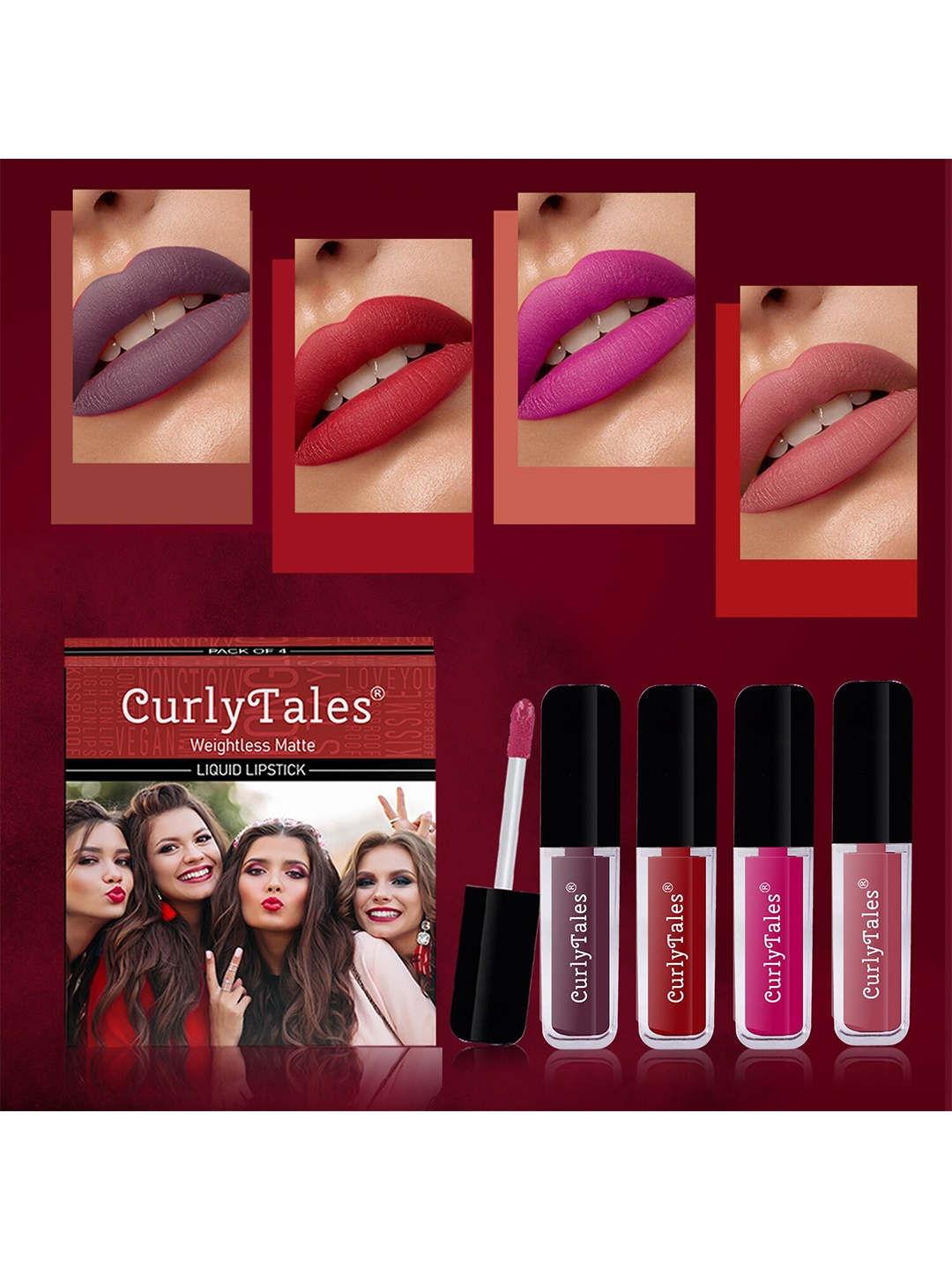 CurlyTales Set of 4 Weightless Matte Long Lasting Liquid Lipsticks - 3 ml each, Multi
CurlyTales Set of 4 Weightless Matte Long Lasting Liquid Lipsticks - 3 ml each, Multi
