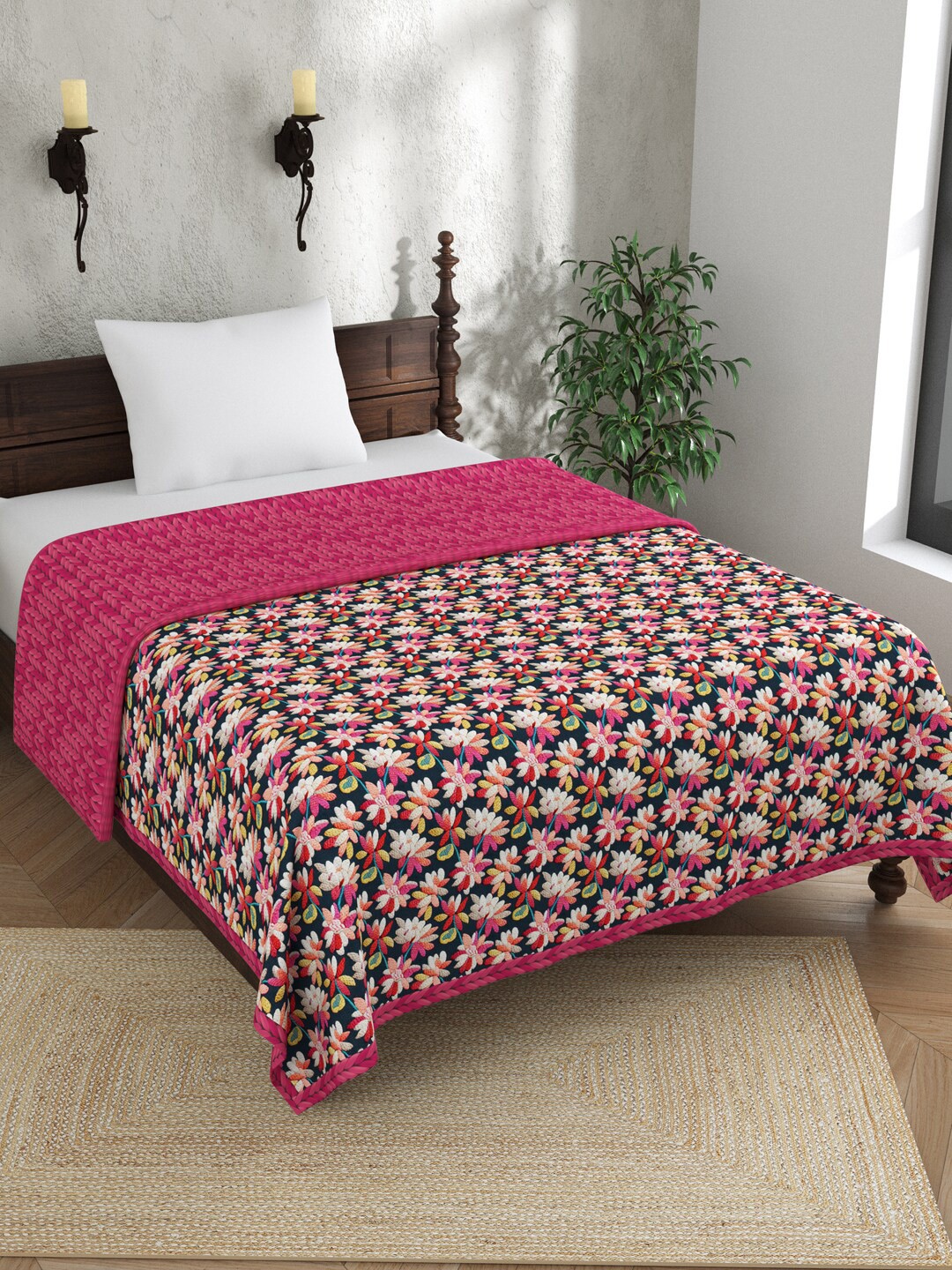 EverHOME Pink & Blue Floral Embroidered Reversible 120 GSM Pure Cotton Single Bed Dohar
EverHOME Pink & Blue Floral Embroidered Reversible 120 GSM Pure Cotton Single Bed Dohar