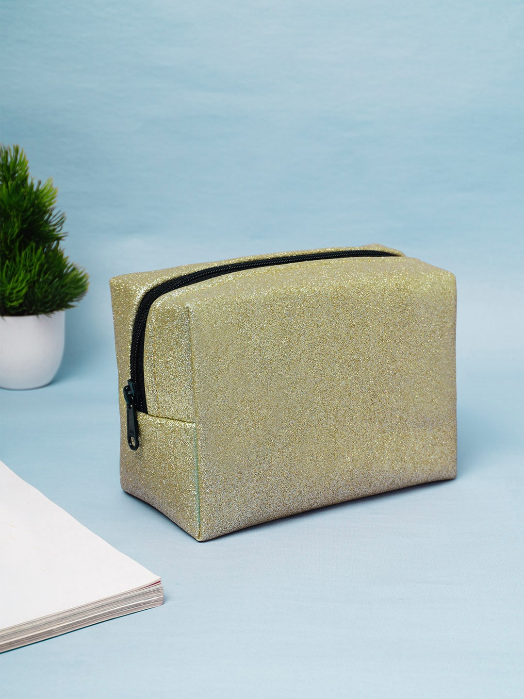 Crazy Corner Glittery Travel Makeup Pouch, Gold