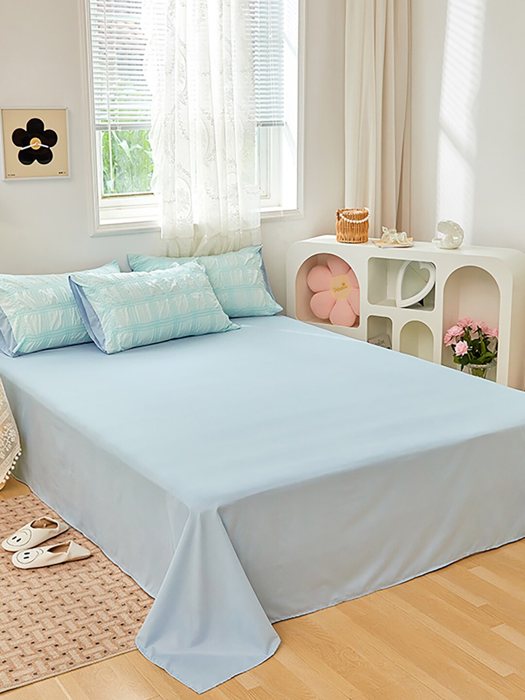 JC Collection Blue Self-Design Double King Bedding Set