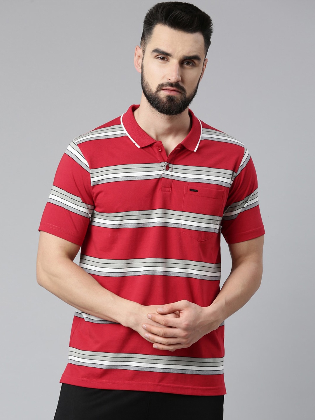 Proline Striped Polo Collar Cotton T-shirt, Red