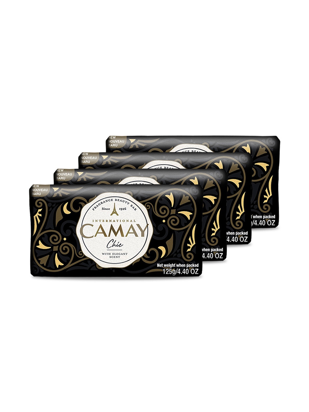 CAMAY Set of 4 Chic Citrus Beauty Soap with Aromatic Wood & French Fragrance - 125g each, Black
CAMAY Set of 4 Chic Citrus Beauty Soap with Aromatic Wood & French Fragrance - 125g each, Black