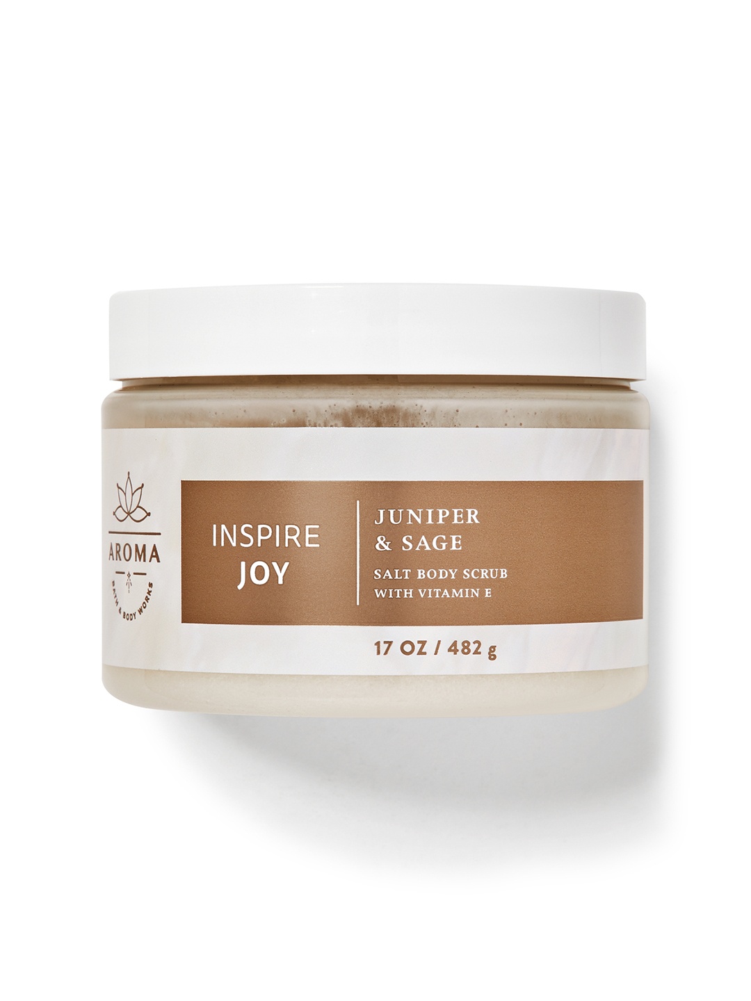 Bath & Body Works Aroma Inspire Joy Juniper & Sage Salt Body Scrub with Vitamin E - 482g, White
Bath & Body Works Aroma Inspire Joy Juniper & Sage Salt Body Scrub with Vitamin E - 482g, White