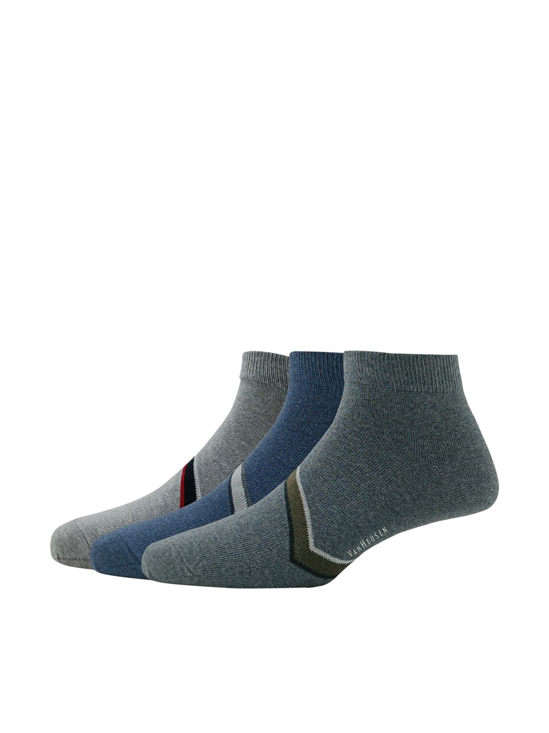 Van Heusen Men Pack Of 3 Striped Ankle Length Socks, Grey melange