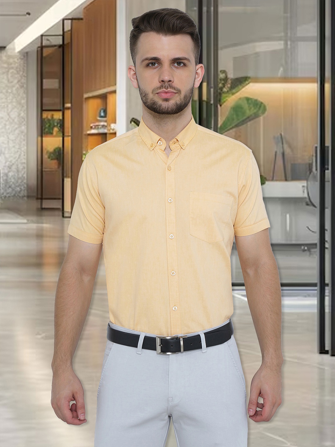 Kuons Avenue Smart Slim Fit Button-Down Collar Oxford Weave Cotton Formal Shirt, Yellow
Kuons Avenue Smart Slim Fit Button-Down Collar Oxford Weave Cotton Formal Shirt, Yellow