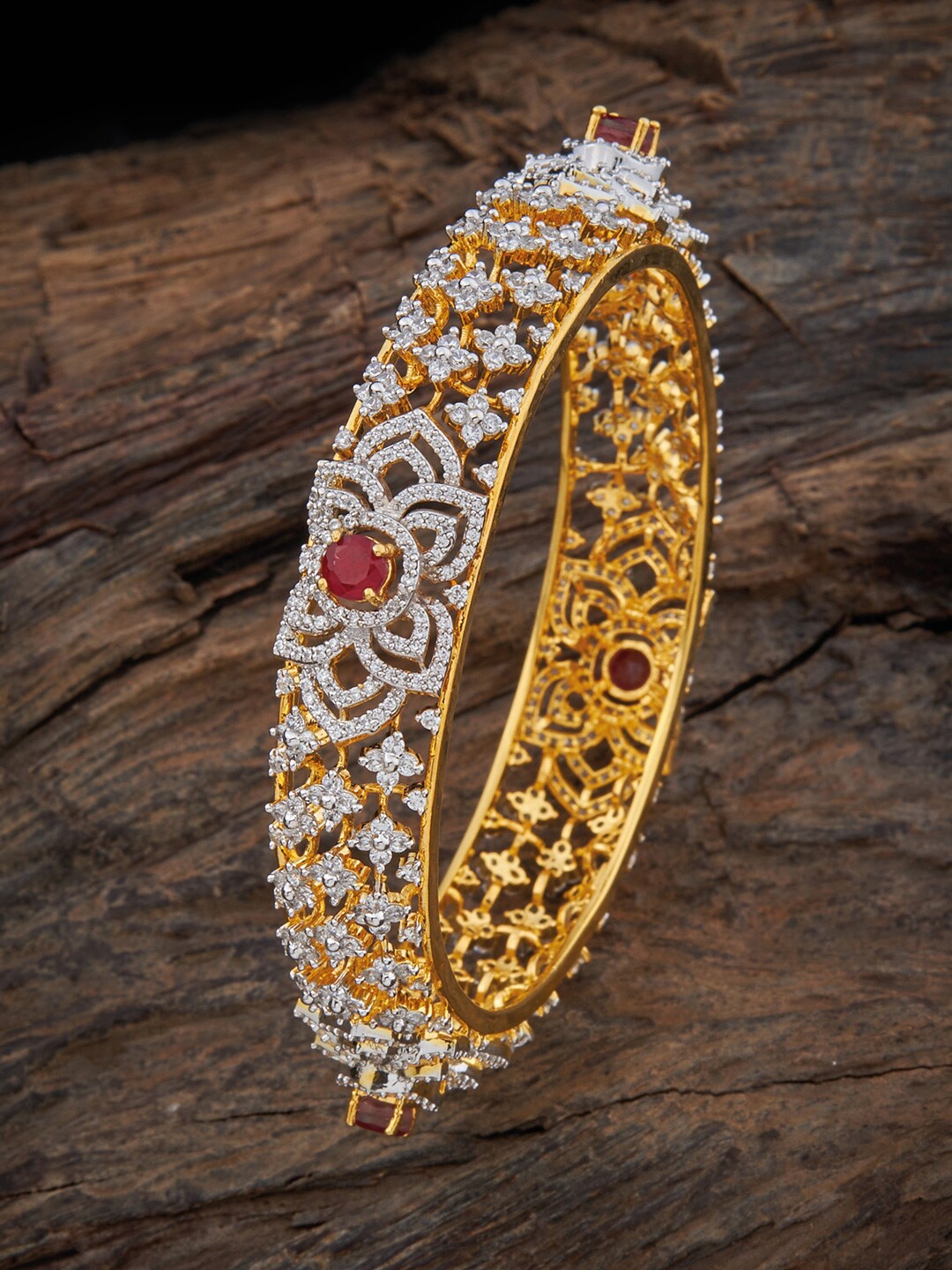 Kushal's Fashion Jewellery Gold-Plated CZ-Studded Bangle