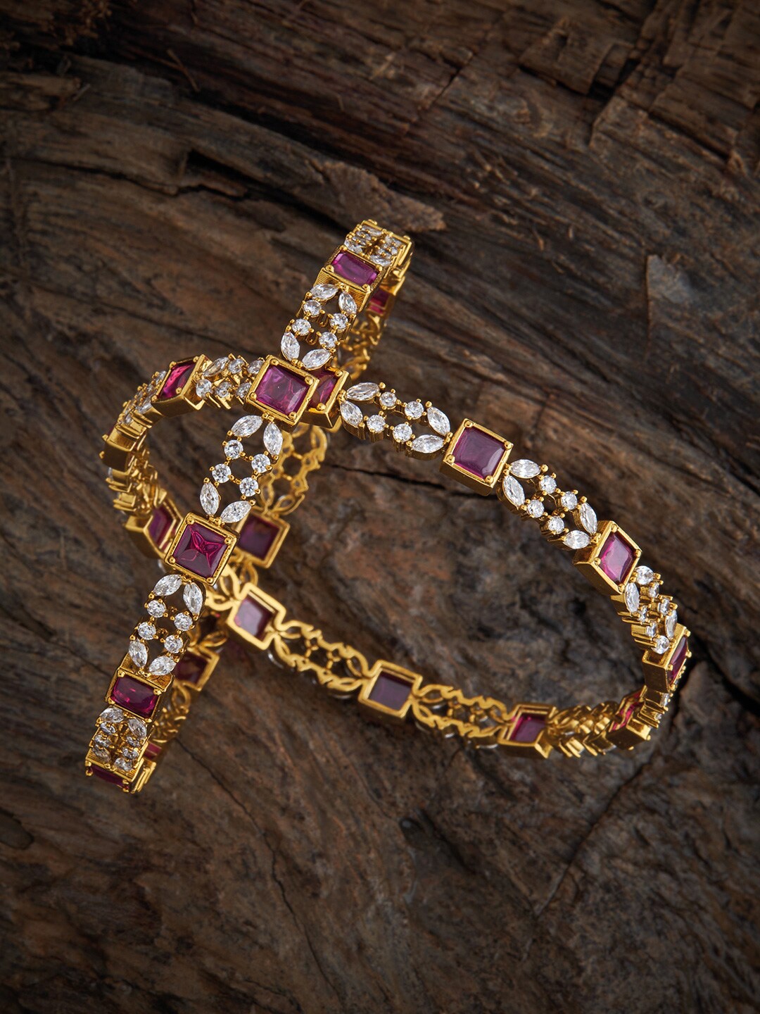 Kushal's Fashion Jewellery Set Of 2 Gold-Plated Stone Studded Antique Bangles, Red
Kushal's Fashion Jewellery Set Of 2 Gold-Plated Stone Studded Antique Bangles, Red
