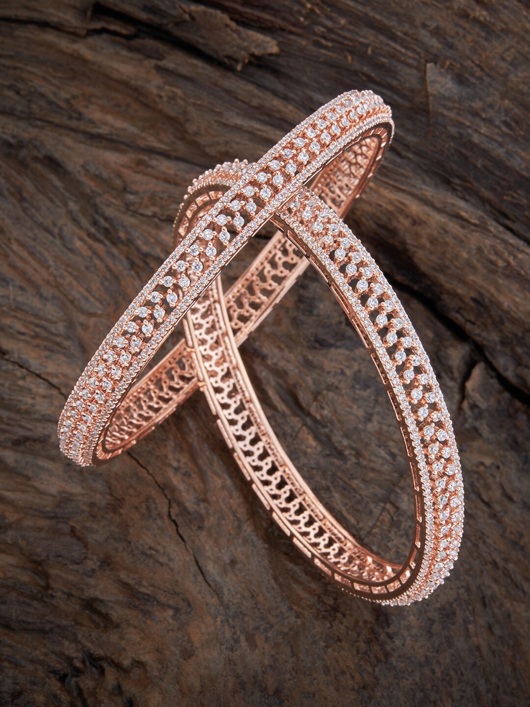 Kushal's Fashion Jewellery Set Of 2 Rose Gold-Plated CZ Studded Antique Bangles, White
Kushal's Fashion Jewellery Set Of 2 Rose Gold-Plated CZ Studded Antique Bangles, White