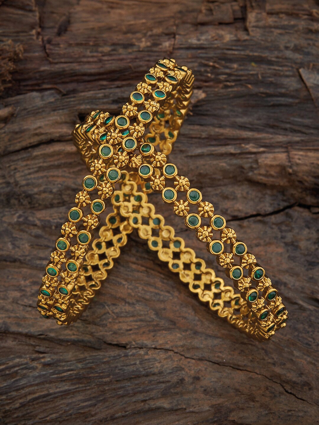 Kushal's Fashion Jewellery Set Of 2 Gold-Plated Stones Studded Antique Bangles, Green
Kushal's Fashion Jewellery Set Of 2 Gold-Plated Stones Studded Antique Bangles, Green