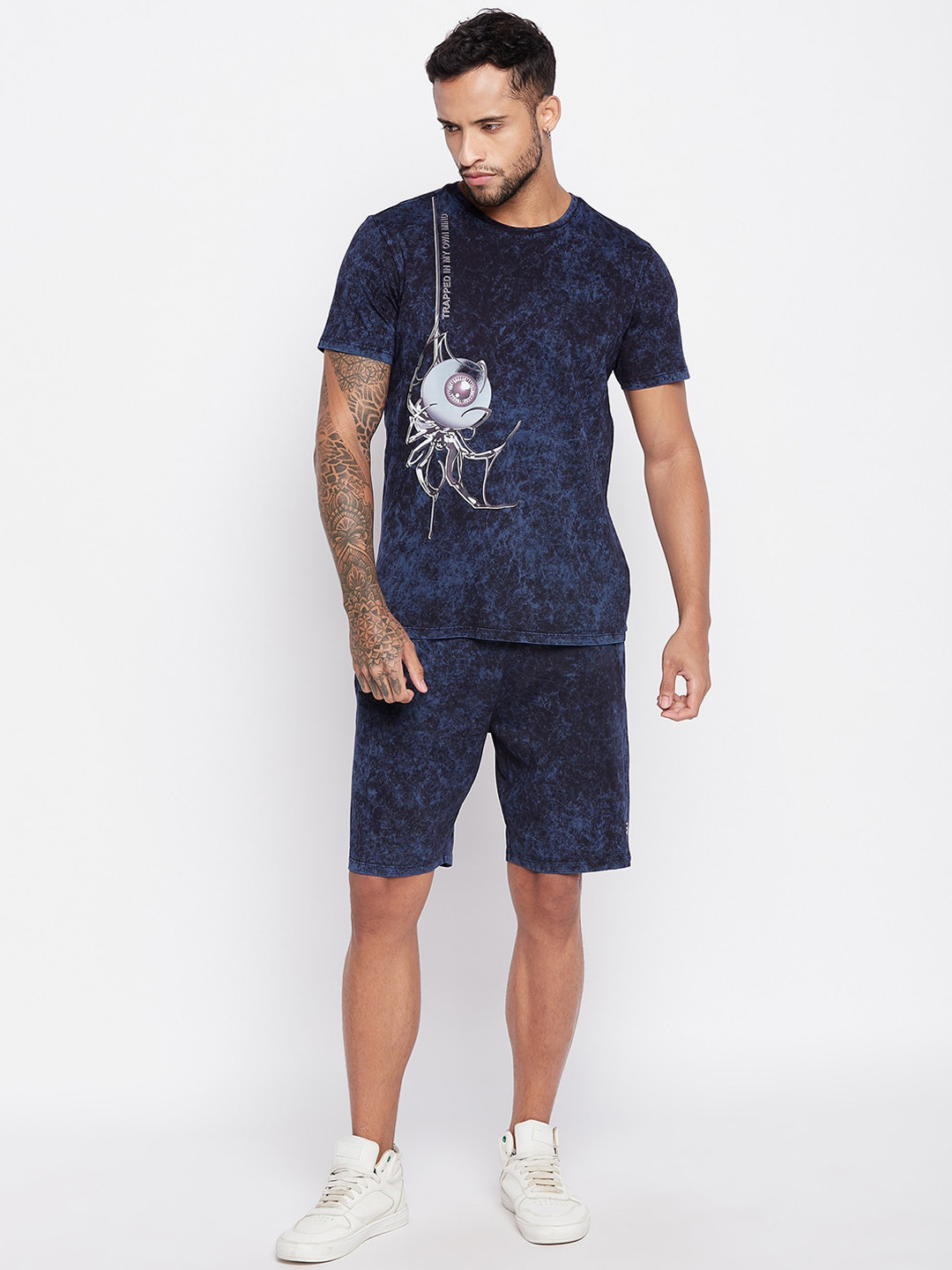 EDRIO Printed Pure Cotton Round Neck Short Sleeves T-Shirt With Shorts Co-Ords, Navy blue
EDRIO Printed Pure Cotton Round Neck Short Sleeves T-Shirt With Shorts Co-Ords, Navy blue