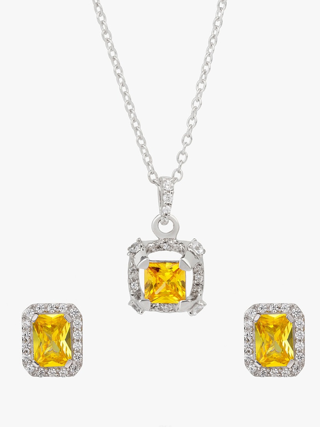 March by FableStreet 925 Sterling Silver Rhodium-Plated Cubic Zirconia-Studded Jewellery Set, Yellow
March by FableStreet 925 Sterling Silver Rhodium-Plated Cubic Zirconia-Studded Jewellery Set, Yellow