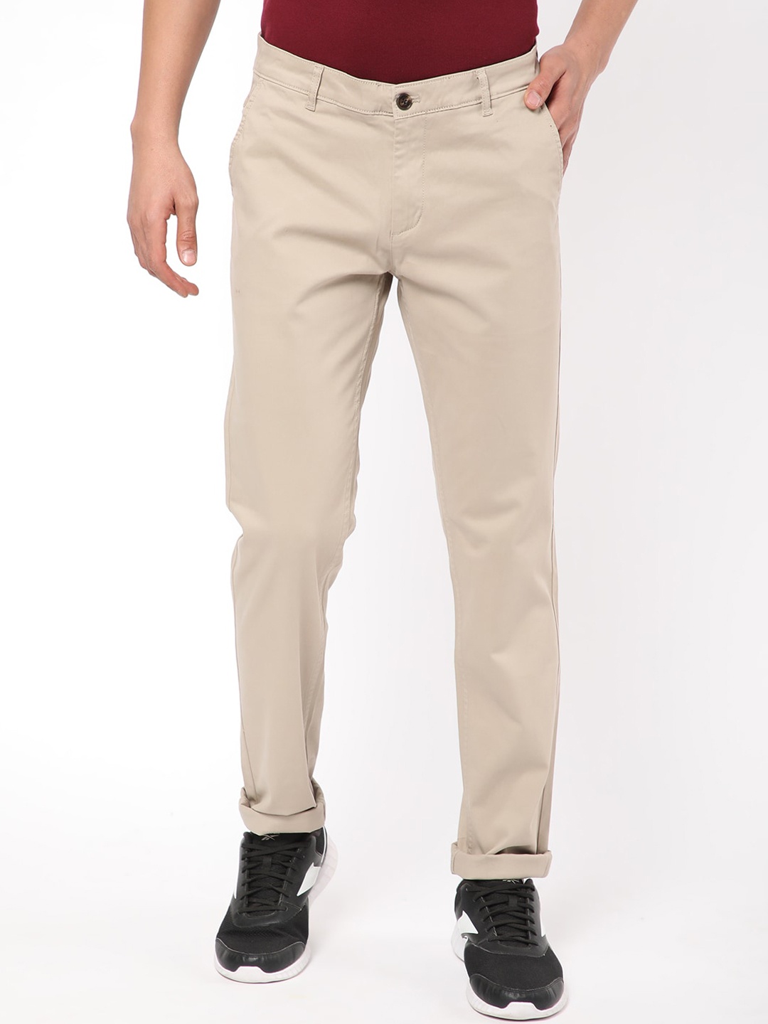 R&B Men Regular Fit Cotton Chinos, Beige