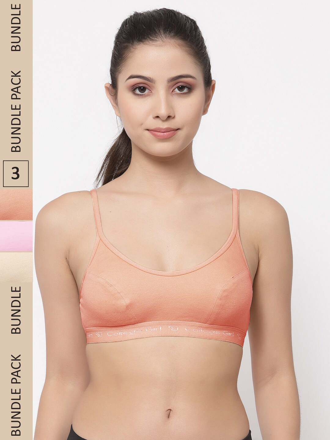 College Girl Pack Of 3 Non Padded Full Coverage All Day Comfort Cotton Sports Bra, Peach
College Girl Pack Of 3 Non Padded Full Coverage All Day Comfort Cotton Sports Bra, Peach