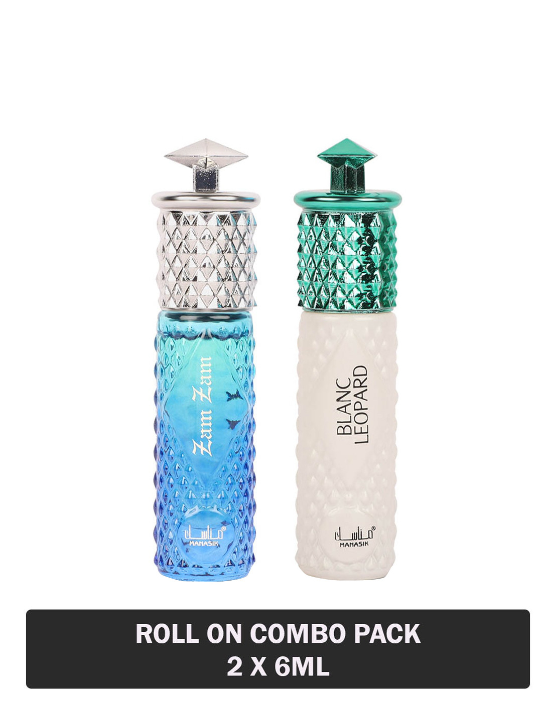 MANASIK Set Of 2 Long Lasting Attars 6 ml Each - Zam Zam & Blanc Leopard, Transparent
MANASIK Set Of 2 Long Lasting Attars 6 ml Each - Zam Zam & Blanc Leopard, Transparent
