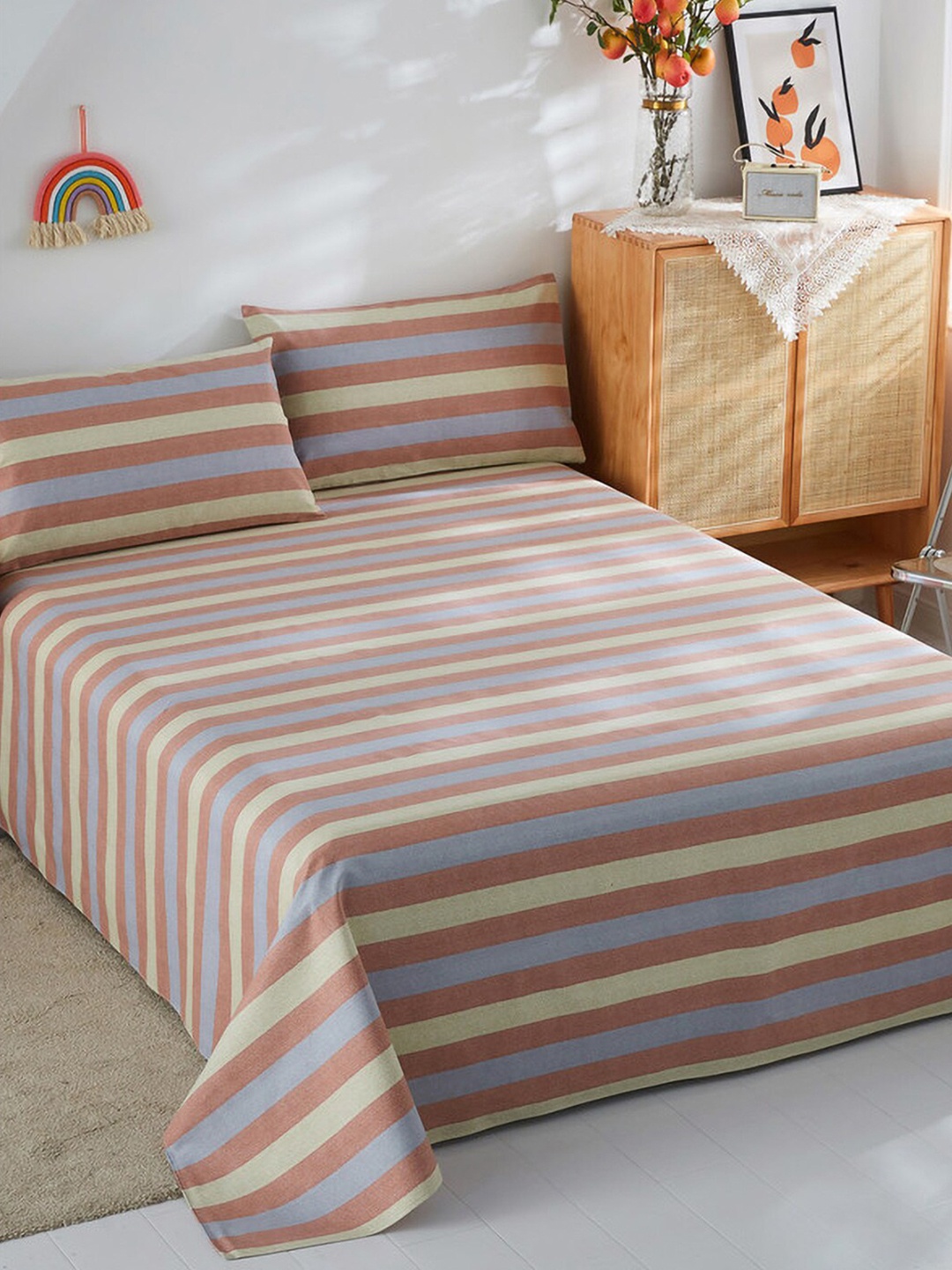 JC Collection Brown & Beige Striped 186 TC Cotton Queen Bedsheet & Pillow Covers
JC Collection Brown & Beige Striped 186 TC Cotton Queen Bedsheet & Pillow Covers
