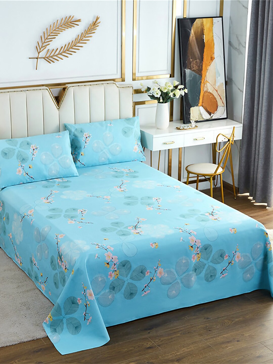 JC Collection Blue & Pink Floral Printed 186 TC Cotton Queen Bedsheet & Pillow Covers
JC Collection Blue & Pink Floral Printed 186 TC Cotton Queen Bedsheet & Pillow Covers
