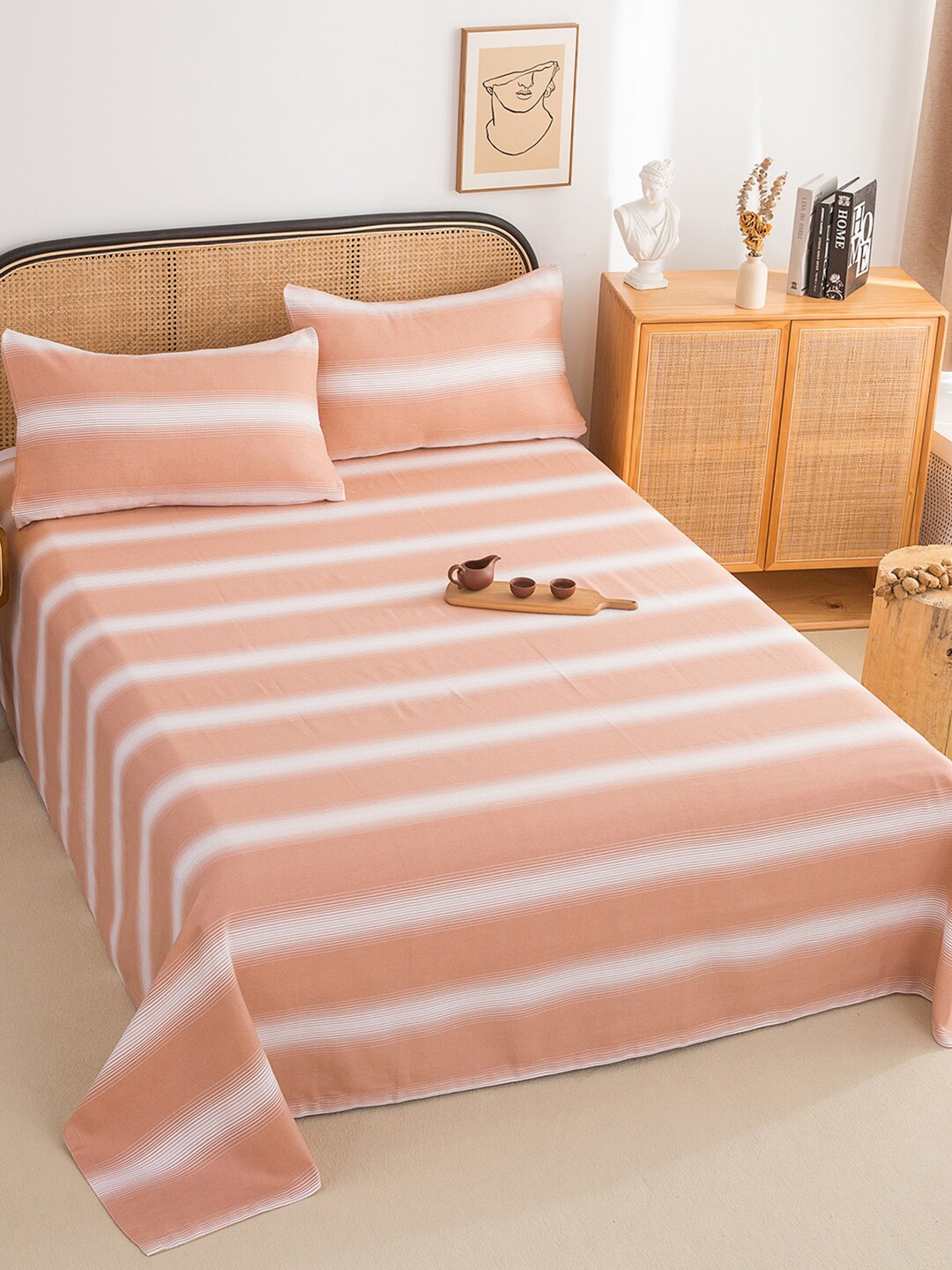 JC Collection Peach & White Striped 220 TC Pure Cotton King Bedsheet With 2 Pillow Covers
JC Collection Peach & White Striped 220 TC Pure Cotton King Bedsheet With 2 Pillow Covers