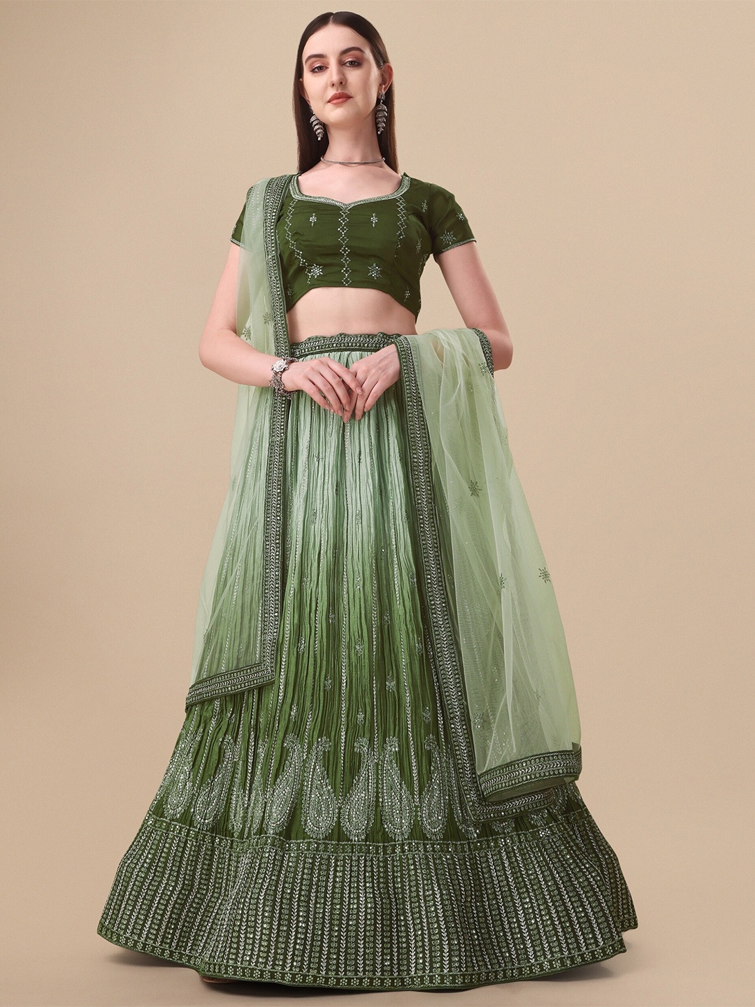 Vaidehi Fashion Embellished Ready to Wear Lehenga & Unstitched Blouse With Dupatta, Olive
Vaidehi Fashion Embellished Ready to Wear Lehenga & Unstitched Blouse With Dupatta, Olive