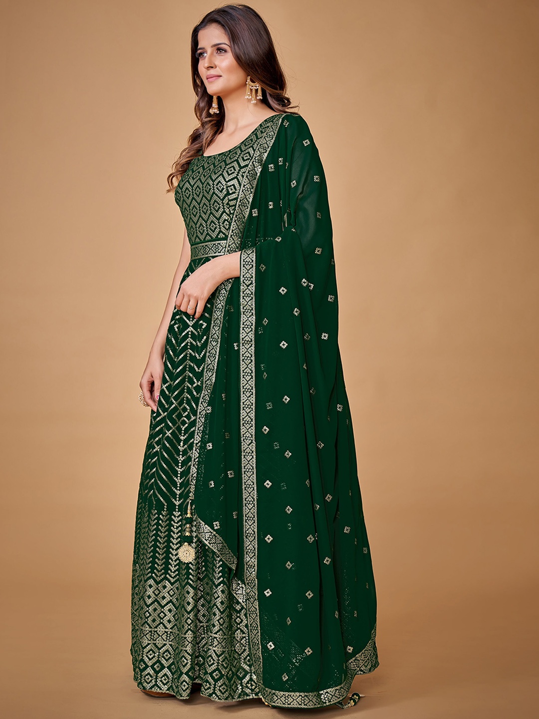 Fusionic Embroidered Georgette Sleeveless Maxi Gown Ethnic Dresses With Dupatta, Green
Fusionic Embroidered Georgette Sleeveless Maxi Gown Ethnic Dresses With Dupatta, Green