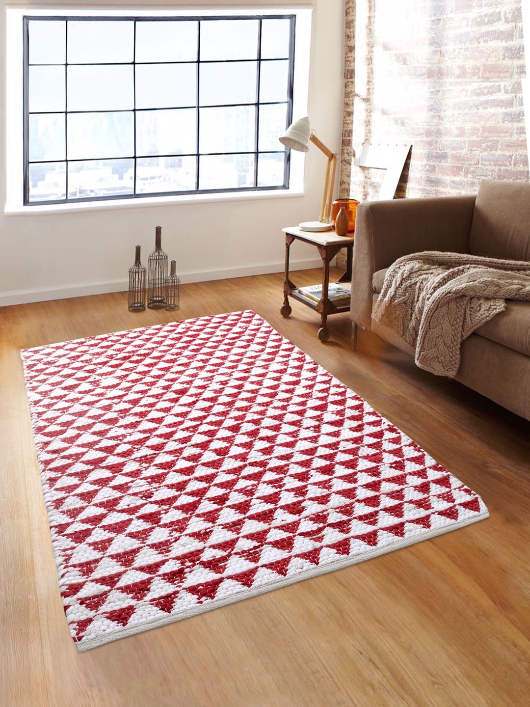 ROMEE Red & White Patterned Dhurrie