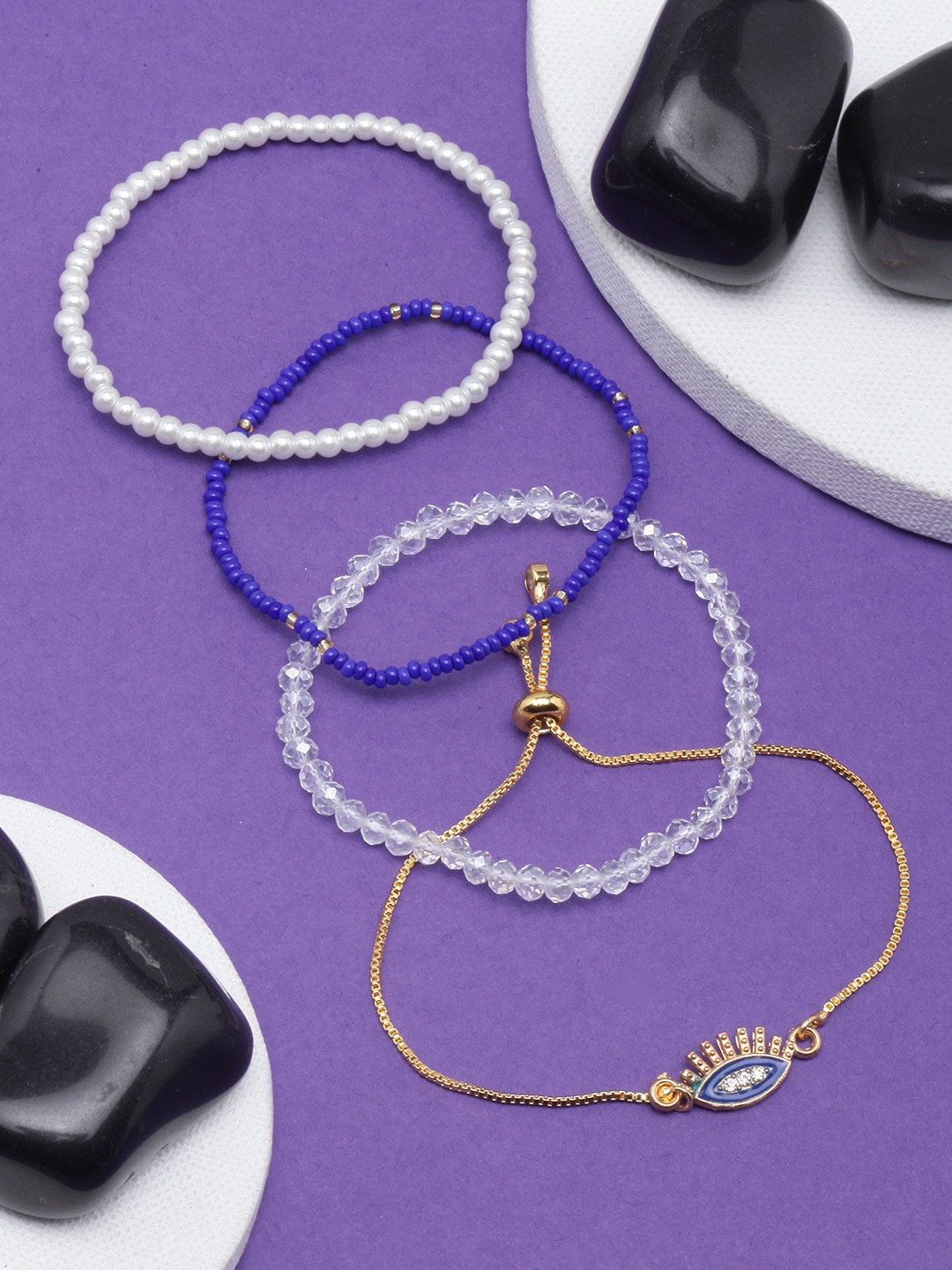 DressBerry Set Of 4 Gold-Plated Stone-Studded & Beaded Charm & Elasticated Bracelets, Blue
DressBerry Set Of 4 Gold-Plated Stone-Studded & Beaded Charm & Elasticated Bracelets, Blue