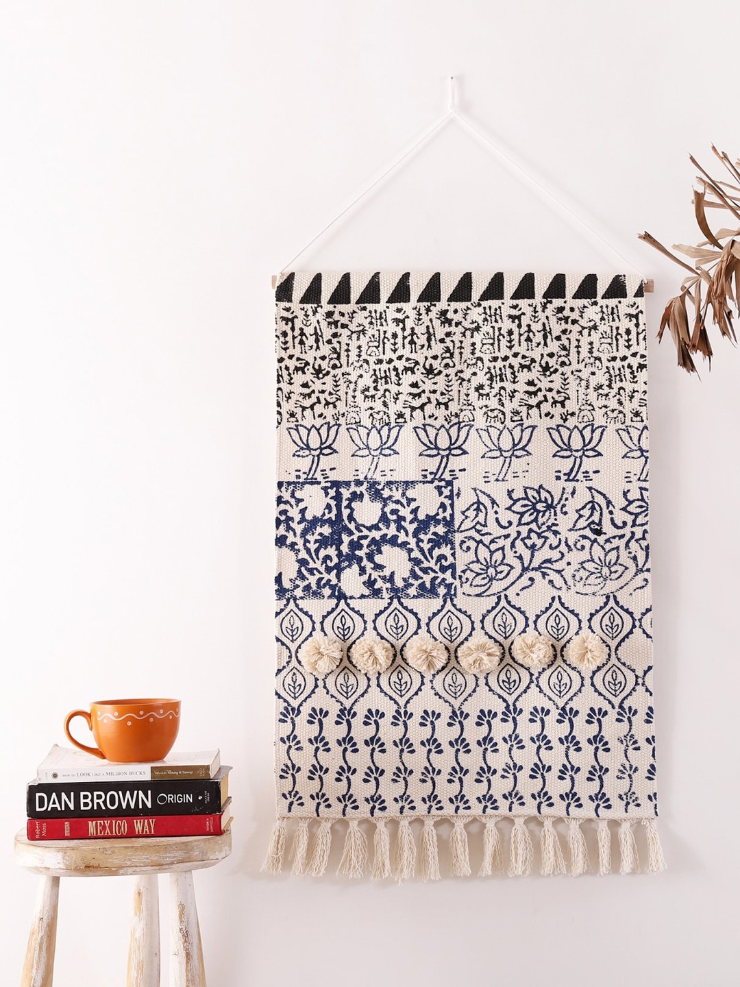 HANDICRAFT PALACE Bohemian Hand Block Printed Hanging Tapestry Tassel Wall Decor, White
HANDICRAFT PALACE Bohemian Hand Block Printed Hanging Tapestry Tassel Wall Decor, White