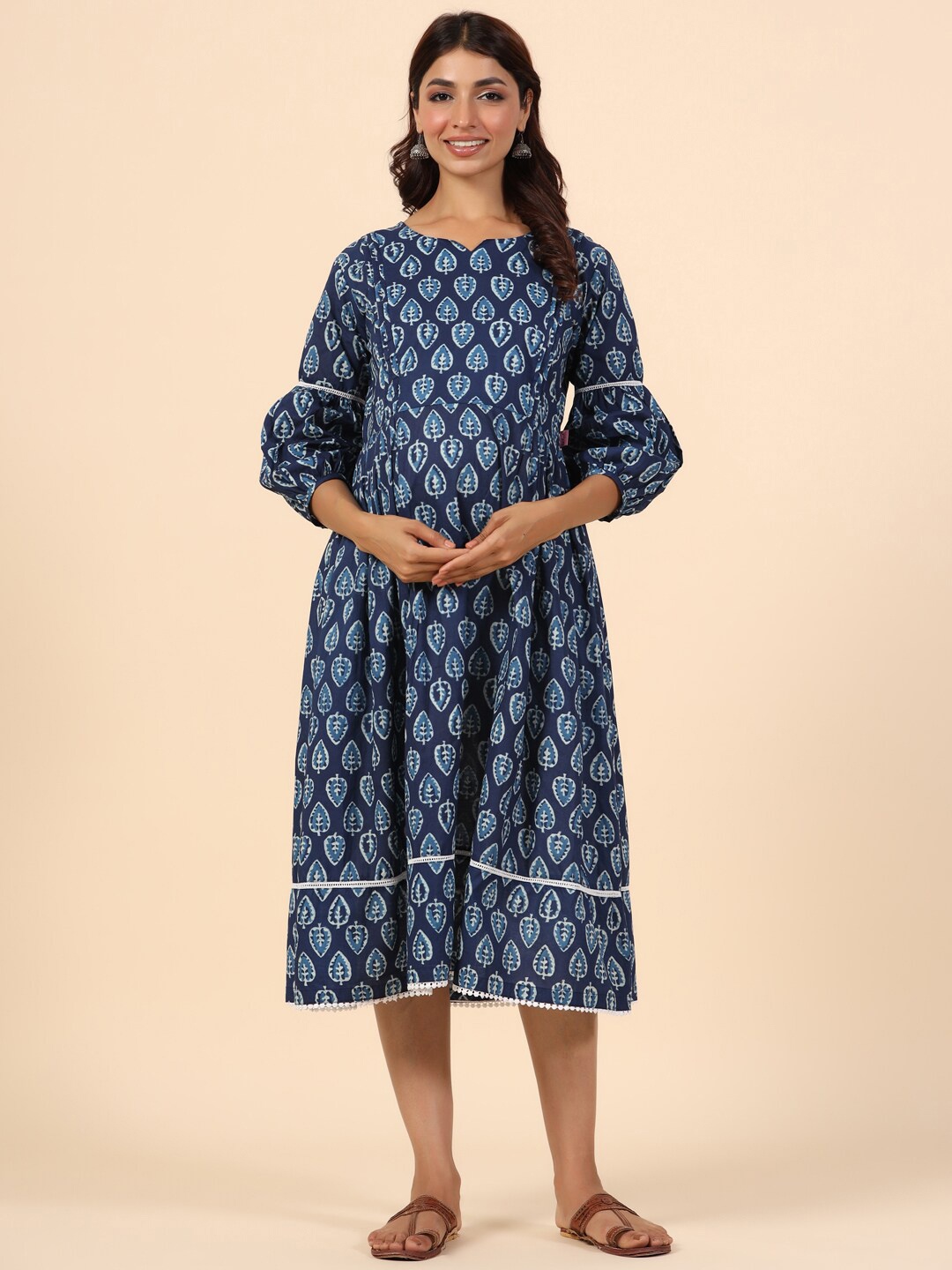Ikk Kudi by Seerat Ethnic Motifs Printed Maternity Pure CottonFit & Flare Ethnic Dress, Navy blue
Ikk Kudi by Seerat Ethnic Motifs Printed Maternity Pure CottonFit & Flare Ethnic Dress, Navy blue