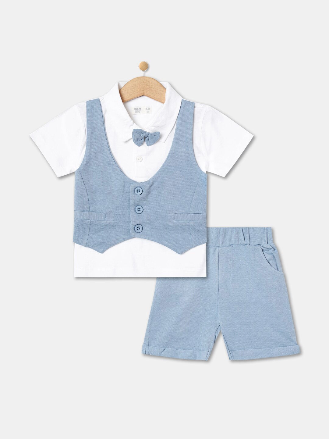 R&B Infant Boys Pure Cotton Short Sleeves Shirt and Shorts with Waistcoat Clothing Set, Blue
R&B Infant Boys Pure Cotton Short Sleeves Shirt and Shorts with Waistcoat Clothing Set, Blue